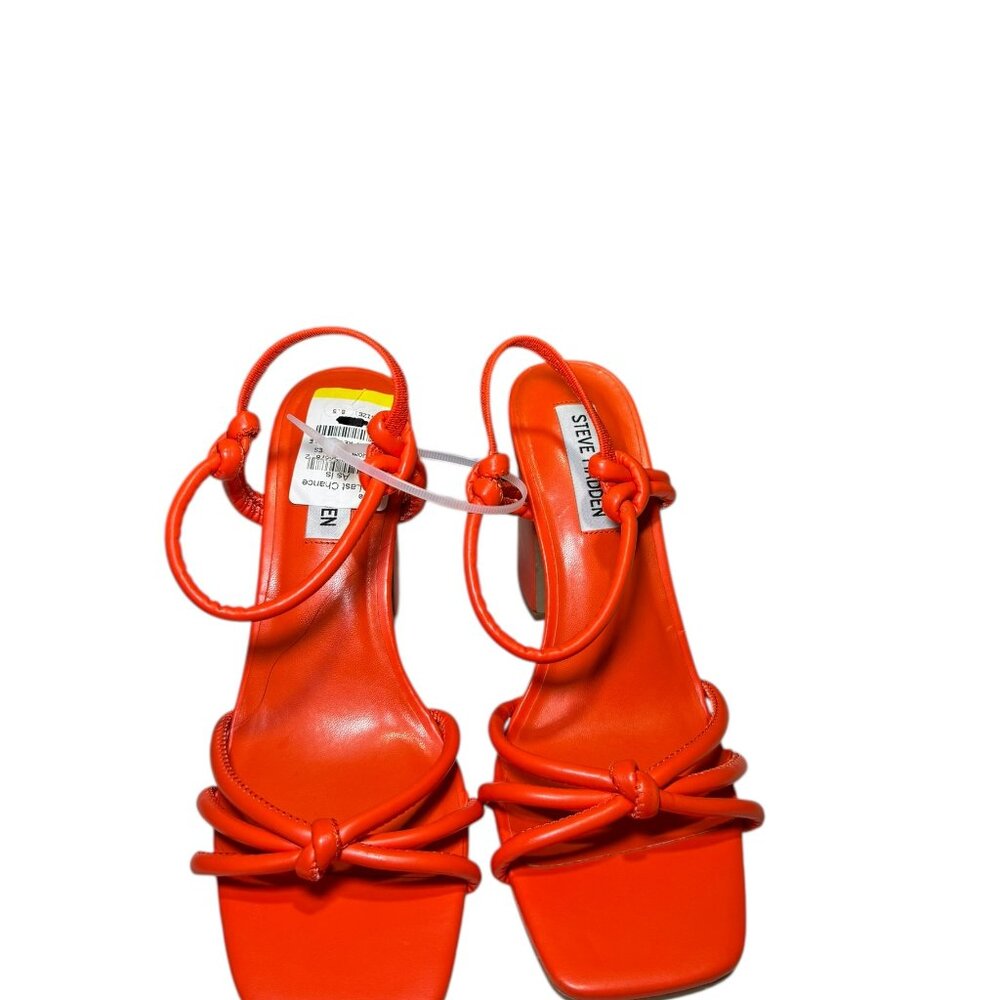 Steve Madden Orange Strappy Block Heel Sandals NWT Size 8.5 Square Toe Knotted - Picture 4 of 8